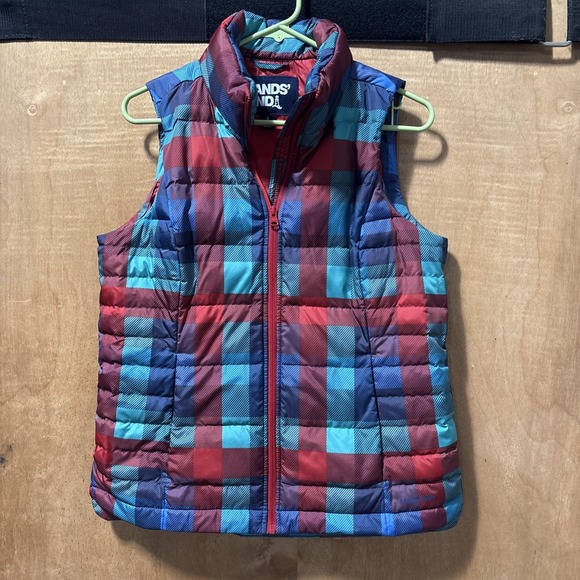 Lands' End Jackets & Blazers - Womens Lands End Size Small 6-8 Plaid Down Puffer Vest Red Blue